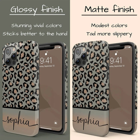 Grey & Peach Personalized Name Leopard iPhone Case